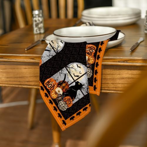 Horaldaily Halloween Cloth Napkins, Buffalo Plaid Pumpkin Napkin Set of 6