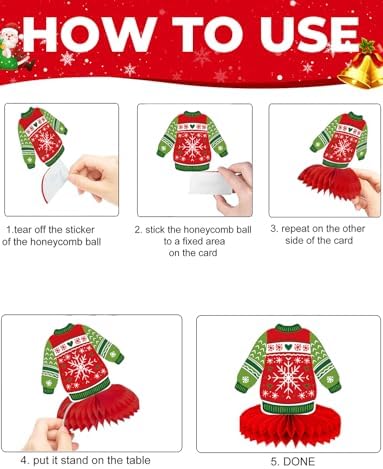 Christmas Ugly Sweater Party Table Decorations, 9 Pcs Ugly Sweater Honeycomb Centerpieces, 3D Funny Holiday Table Topper for Christmas Party Supplies, Winter Home & Office Decor