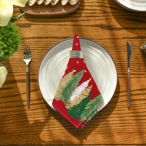 Horaldaily Christmas Cloth Napkins, Pine Tree Stars, Red, Set of 8