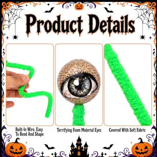 Watayo 16 Pcs Halloween Eyeball Picks, 10" Bendable Spooky Eye Ball Stems