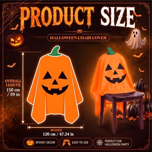 Fanfanwin 4 Pack Halloween Chair Covers Spooky Pumpkin Chair Back Covers