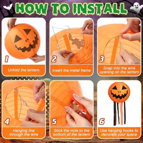 VIHOSE 12 Pcs Halloween Hanging Decorations Paper Lanterns, Jack-o-Bat Lanterns with Tassels Halloween Lantern Decorative for Indoor Outdoor Party Trick-or-Treat Event Supplies