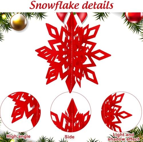 Whaline 18Pcs Christmas Hanging Decorations Red Green Gold 3D Snowflake Paper Ornaments with String Large Snowflake Pendant Garlands for Xmas Winter Wonderland Party Home Ceiling