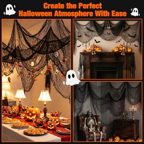 Halatool 12Pcs Creepy Cloth, 30 x 72 Inch Black Cheesecloth Halloween Decor