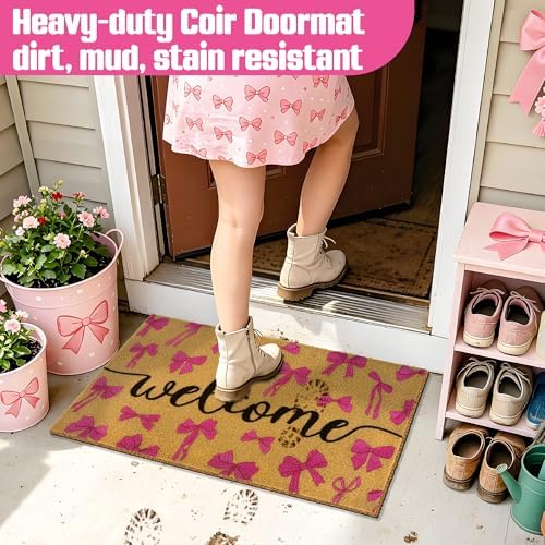 Bow Coir Doormat Welcome Front Door Mat Pink Cute Bathroom Outdoor Rug Bows