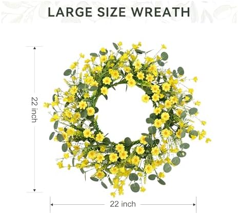 Pinkpum 22" Daisy Eucalyptus Wreath for Front Door, Artificial Spring Summer Floral Wreath for Front Door, Home