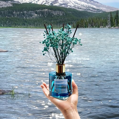 COCORRÍNA Reed Diffuser - Lake Tahoe 6.7 Fl.oz Reed Diffuser Set with 8 Sticks & Preserved Baby's Breath, Reed Diffuser