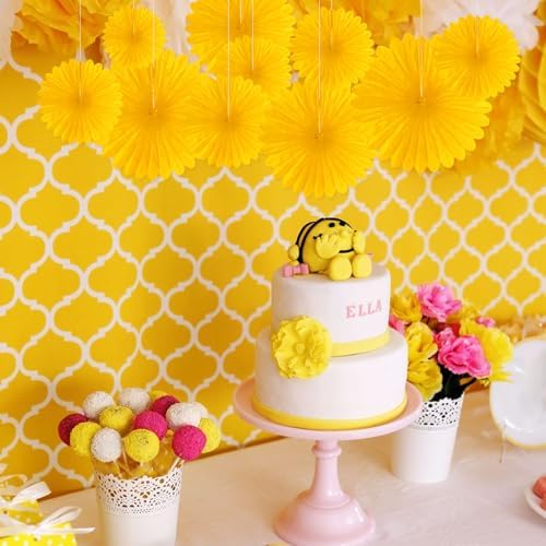 20 Pcs Golden Yellow Hanging Paper Fan, Hanging Honeycomb Round Paper Fans for Weddings, Birthdays, Christmas, Baby Showers, Classroom, Events Ceiling Party Supplies Decorations