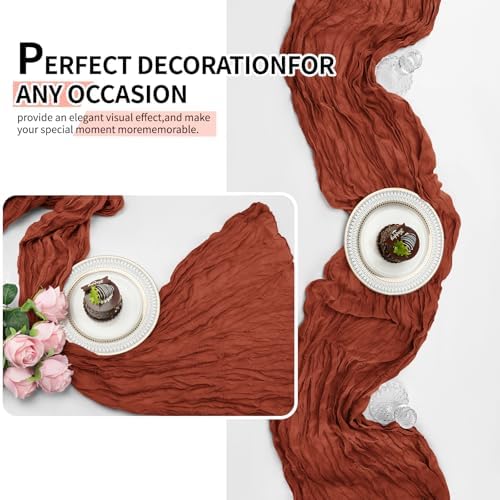 12 Pack Terracotta Cheesecloth Table Runner 10Ft, Christmas Table Runner 21.5 x 120 inch, Burnt Orange Semi Sheer Cheese Cloth Fabric Thanksgiving Runner Bulk for Wedding,Party,Bridal Shower