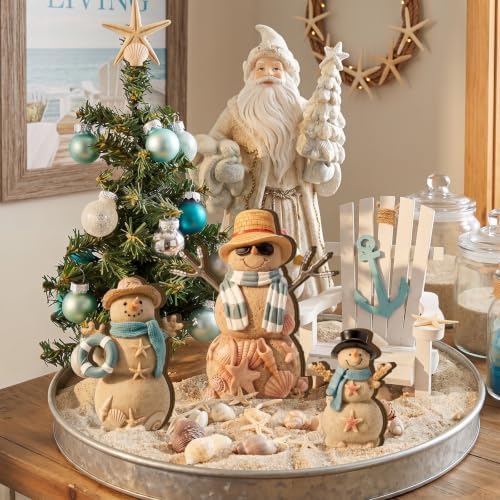 Suzile 3 Pcs Coastal Blue Snowman Wooden Decorations, Winter Decor