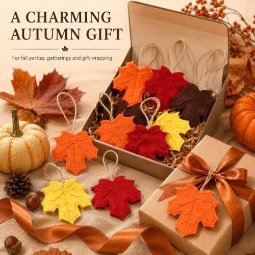 24 Pcs Fall Felt Dark Maple Leaves Hanging Ornaments Autumn Tree Decor