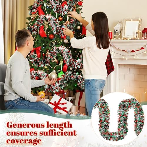 295 Feet Christmas Tinsel Garland, Red, Green, Silver