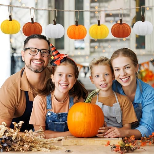 16 PCS Fall Thanksgiving Pumpkin Hanging Ornaments Velvet Fabric Pumpkin Hanging Small Tree Ornament 2.2" Orange Pumpkins Ball Tree Decoration for Fall Thanksgiving Home Farmhouse Harvest Party Decor
