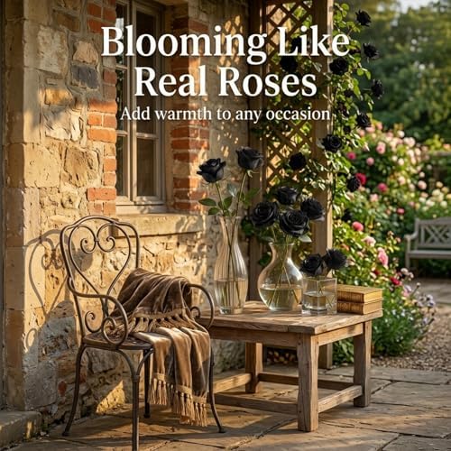 60 Pcs Black Velvet Artificial Roses Flowers with Black Leaves Real Looking Long Stems Bulk for Wedding Centerpieces,DIY Floral Arrangements,Home Decor,Anniversary,Valentine's Day