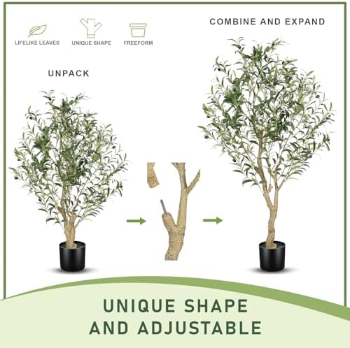 LYERSE Faux Olive Tree 4ft with Large Olive Branches and Lifelike Leaves