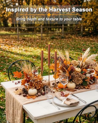 Homemory 9.6 Inch Real Wax Flameless Taper Candles, Terracotta LED Candlesticks 6 Pcs with 3D Flame Remote and Timer, Battery Operated for Thanksgiving Mother's Day Teacher Appreciation Gifts