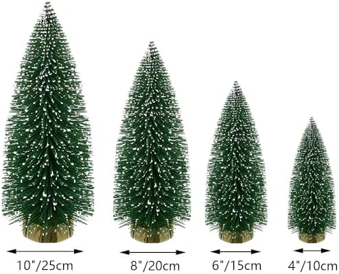 Yahpetes Christmas Trees 8 Pcs Mini Christmas Trees Decor Artificial Christmas Tree Bottle Brush Trees Sisal Snow Pine Trees for DIY Crafts Home Table Decor (8 Pcs Green)