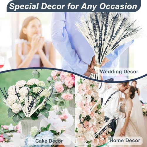 2 Pack Dried Lavender & Wheat Flowers Bundle, 17'' White and Blue Flowers