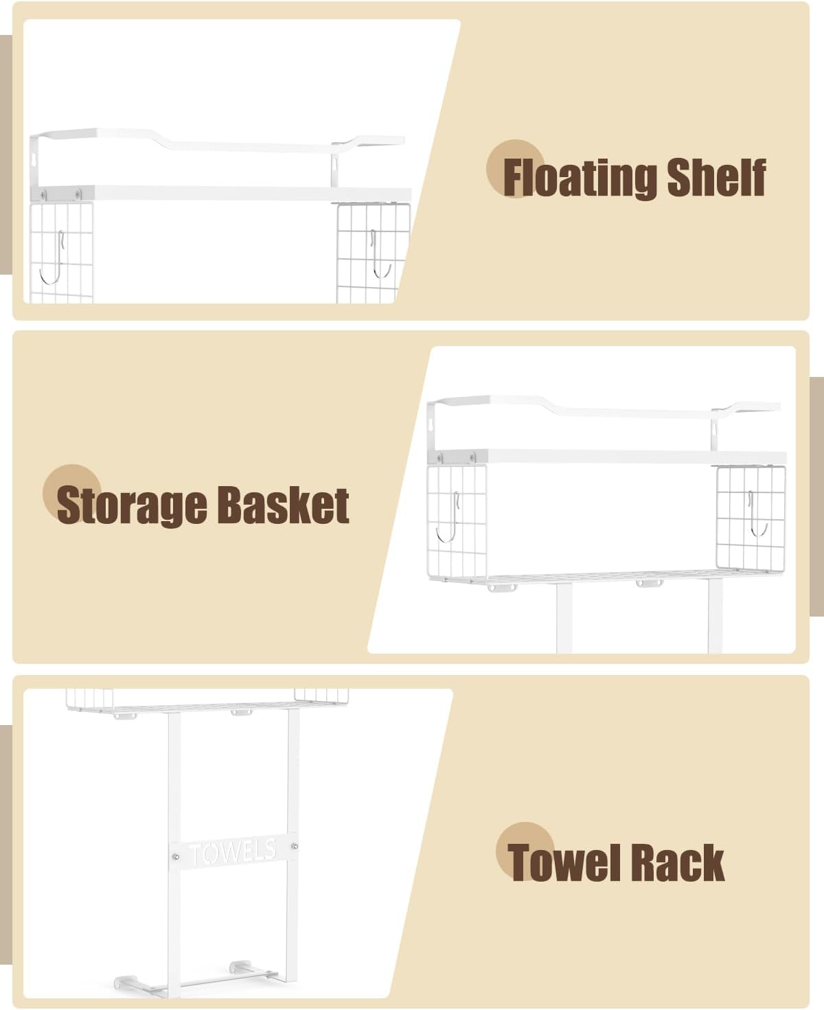 Towel Racks for Bathroom Wall Mounted - Bath Wall Towel Holder Set Above Toilet Storage, Rolled Towel Shelf Organizer