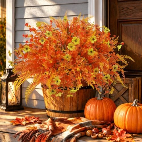 Der Rose Fall Flowers Artificial for Decoration Orange Stems Outdoor Decor