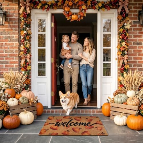Kelarea Welcome Door Mat Fall Pumpkin, 17" x 29" Non-Slip for Holiday