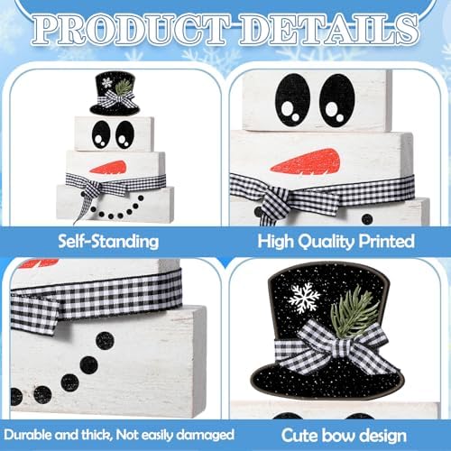 Moucuny 4 Pcs Wooden Snowman Blocks Tiered Tray Decor Farmhouse Table