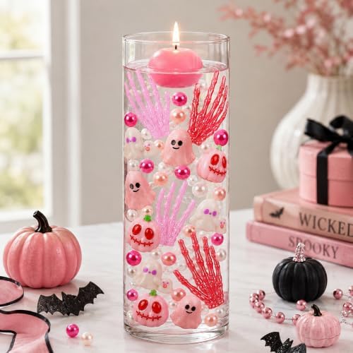 Halloween Floating Vase Filler Kit, Pink White Floating Candles Filler