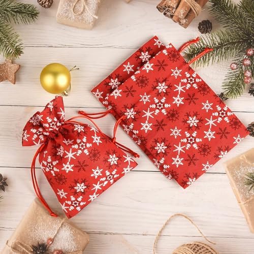 12 Pack Of Christmas Gift Bags With Drawstring Reusable Designs For Christmas Party Supplies Favors (snowflake, 13 * 18cm/5 * 7inch)
