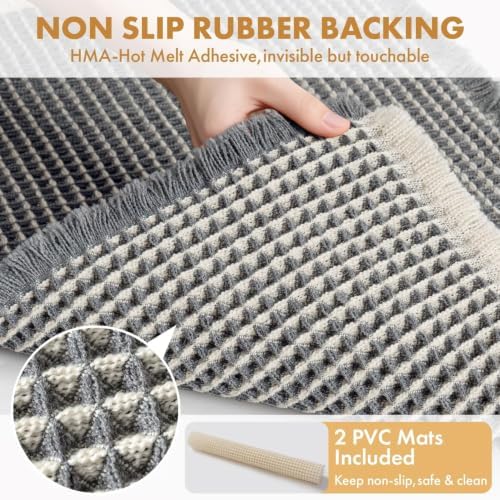 MIULEE Set of 2 Waffle Bathroom Rugs Dark Grey&Cream Bath Mat 18x30 Inch
