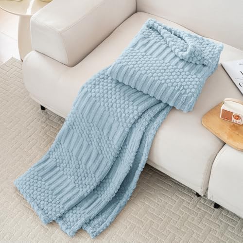 Blue Throw Blanket - Soft & Fluffy Fleece, Cute & Aesthetic, Perfect for Sofa, Couch, Chair, Bed, Living Room &