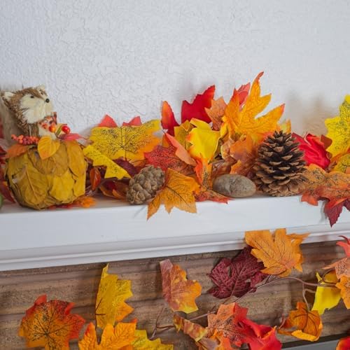 CQURE 24 Pack Fall Leaf Garland, Total 142Ft Artificial Maple Leaf Garland Fall Leaves Autumn Hanging Vines Maple Leaves Thanksgiving Decor for Home Fireplace Party