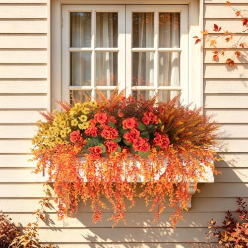 Fall Artificial Geranium Flowers for Outdoors Planter Fake Plants 12 PCS