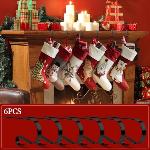 6 PCS Stocking Holders for Mantle,Multi-Use Stocking Holder,No Drilling Required & Adjustable Garland Hanger for Christmas
