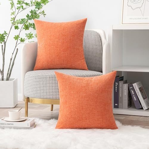 MIULEE Soft Chenille Throw Pillow Covers Coral Red 20x20 Inch Pack of 2