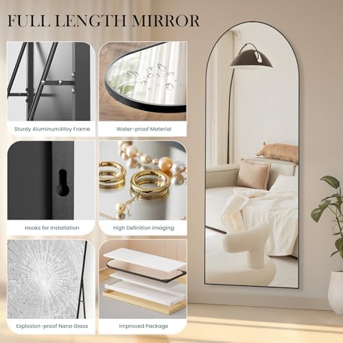 Arched Full Length Floor Mirror, 16"x59" Body Wall Mirror with Stand