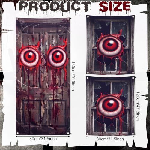 DoubleFill 3 Pcs Halloween Window Door Cover Set Bloody Eye Ball Curtain