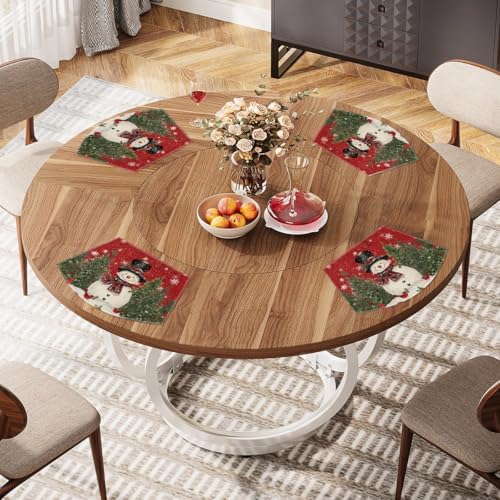 Artoid Mode Red Christmas Snowman Wedge Placemats for Round Table Set of 6, Winter Seasonal Kitchen Dining Table Decoration for Indoor Party Home