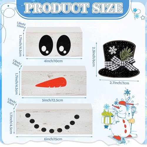 Moucuny 4 Pcs Wooden Snowman Blocks Tiered Tray Decor Farmhouse Table