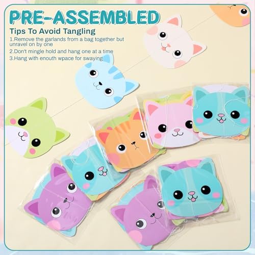 Xinnun 8 Pcs Dollhouse Party Decorations Cat Party Garland Birthday