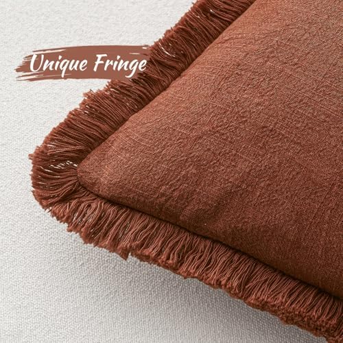 MIULEE Linen Fringe Decorative Fall Throw Pillow Covers Late Autumn 18x18