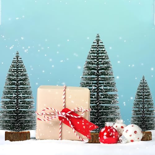 8 PCS Christmas Mini Trees Artificial Sisal Snow Frost Christmas Trees in 3 Size Bottle Brush Xmas Tree with Wooden Base Mini Xmas Pine Tree for Winter Holiday Party Home Table Crafts Decoration