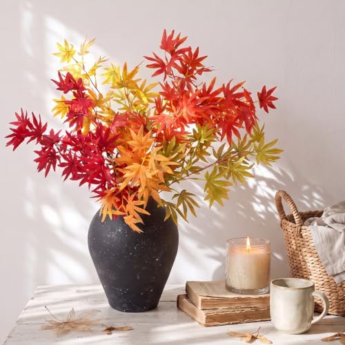 Suncalla 5 Pcs 31" Fall Artificial Japanese Maple Stem, Golden Orange