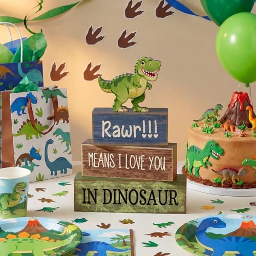 Lineshading 4 Pcs Dinosaur Table Decorations Wooden Dino Safari Party Decor