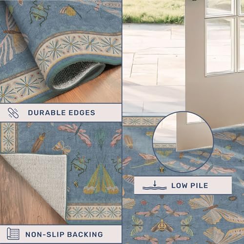 Washable Living Room Rug 8x10, Dusty Blue Area Rugs for Bedroom Under Bed, Dining Room Under Kitchen Table, Kids Room