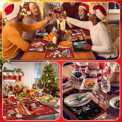 Hushee 6 Pcs Christmas Place Mats 12" X 18" People Theme Washable