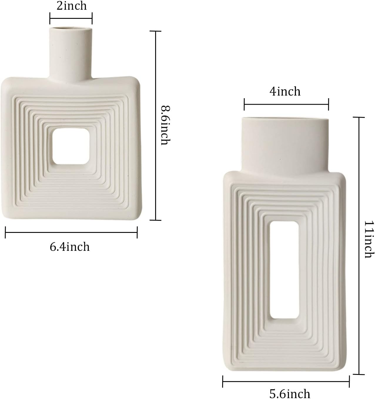 White Ceramic Vase / Square White / Set of 2