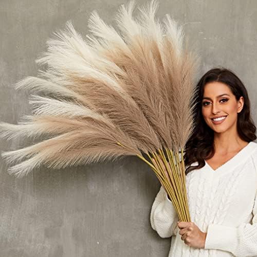 Large Artificial Pompous Grass Branches for Floor / 3.1 Inch / Set of 9
