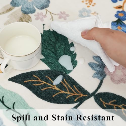 Washable 2x8 Hallway Runner Rug: Vintage Water-Resistant Floral Scalloped Kitchen Entryway Rug Ultra Soft Living Room
