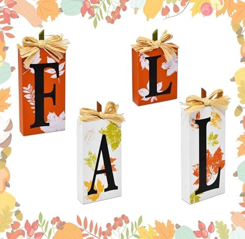 Thanksgiving Fall Table Block Set of 4 Autumn Wooden Signs Blocks