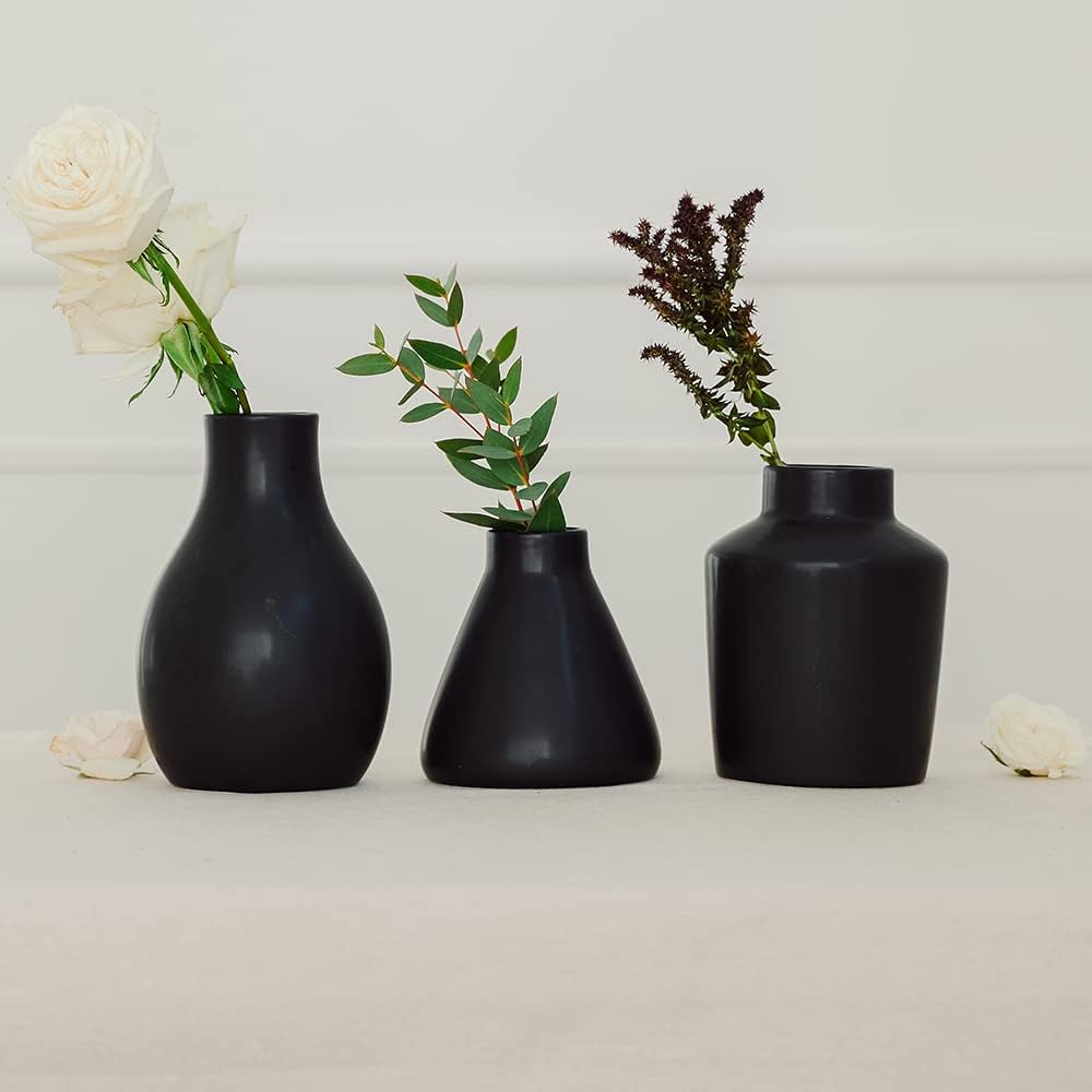 3-Piece Clay Table Vase Set / Black